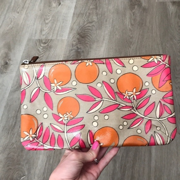 Fossil Key Per Pink Orange Zippered Pouch Bag - Picture 3 of 7